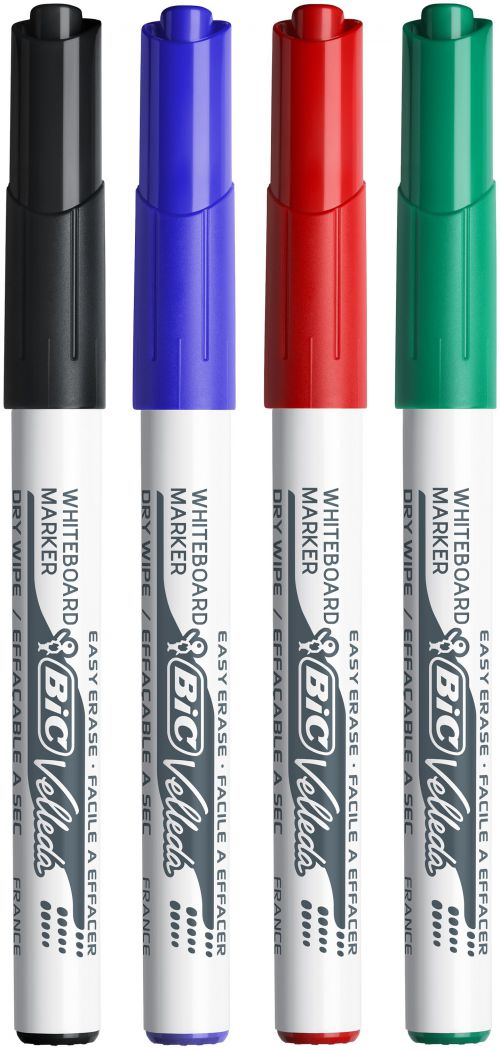 Bic Velleda Marker W/bd Dry-wipe 1741 Fine Bullet Tip 1.4mm Line Wallet Assorted Ref 1199001744 [Pack 4]