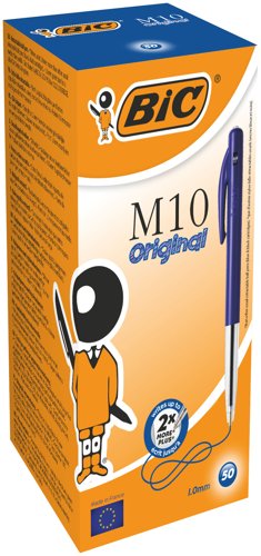 Bic M10 Clic Retractable Ballpoint Pen 1mm Tip 0.32mm Line Blue (Pack 50) - 1199190121