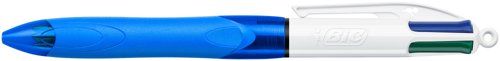 Bic 4 Colours Comfort Grip Ballpoint Pen 1mm Tip 0.32mm Line Blue/White Barrel Black/Blue/Green/Red Ink (Pack 12)  78023BC