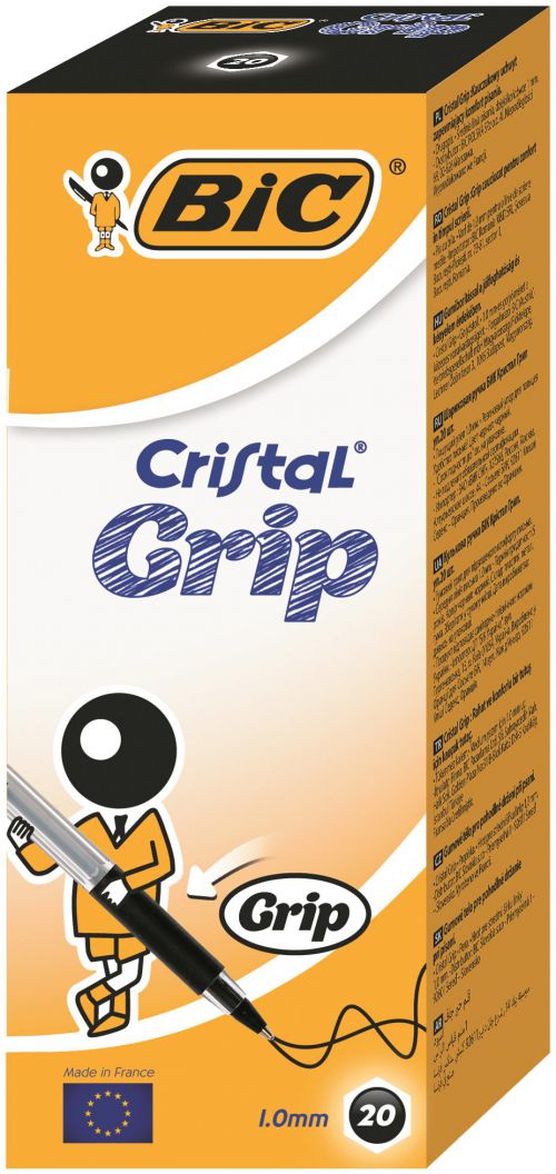 Bic Cristal Grip Ballpoint Pen 1.0mm Tip 0.32mm Line Black (Pack 20)