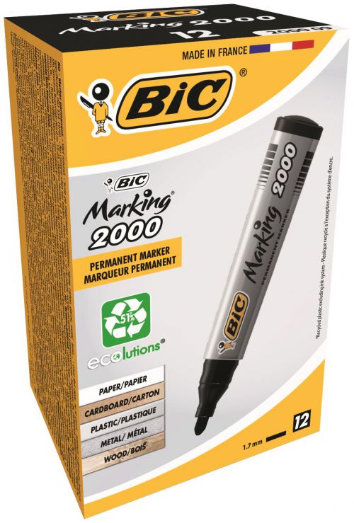 Bic 2000 ECOlutions Bullet Tip Permanent Marker Black 8209153 [Pack 12]