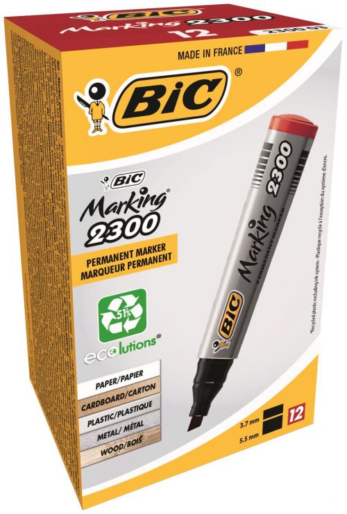 Bic 2300 Permanent Marker Red Chisel Bx12