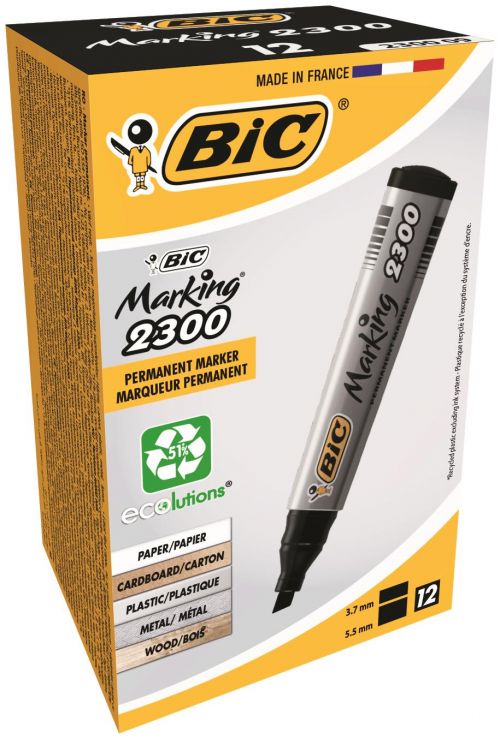 Bic Marking 2300 Permanent Marker Chisel Tip 3.7-5.5mm Line Black (Pack 12)