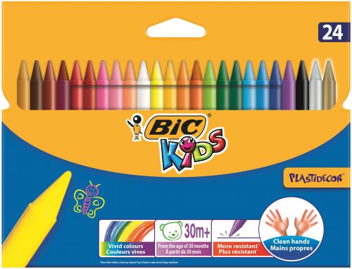 Bic Kids Plastidecor Hard Sharpenable Crayons Assorted Colours (Pack 24) - 8297721  69206BC