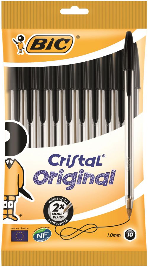 Bic Cristal Ballpoint Pen 1.0mm Tip 0.32mm Line Black (Pack 10) - 830864