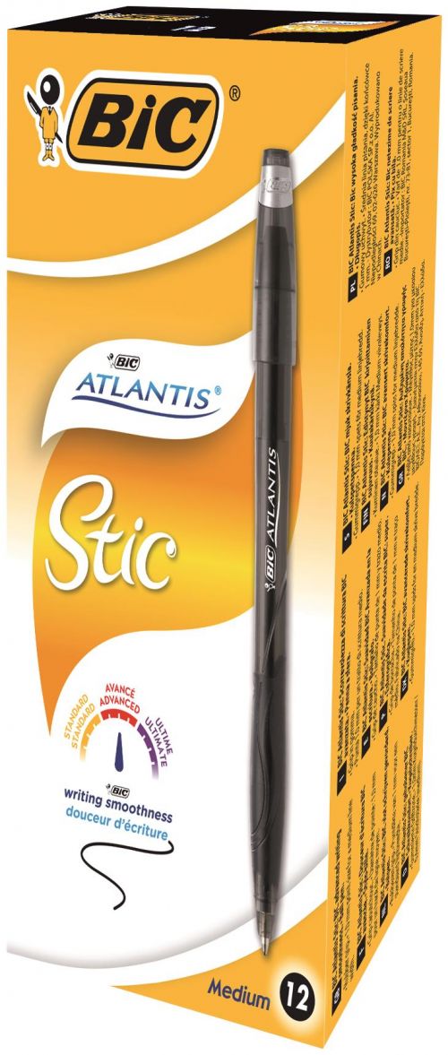 Bic Atlantis Ball Pen Cushion Grip Broad 1.2mm Tip 0.8mm Line Black 837386 [Box 12]