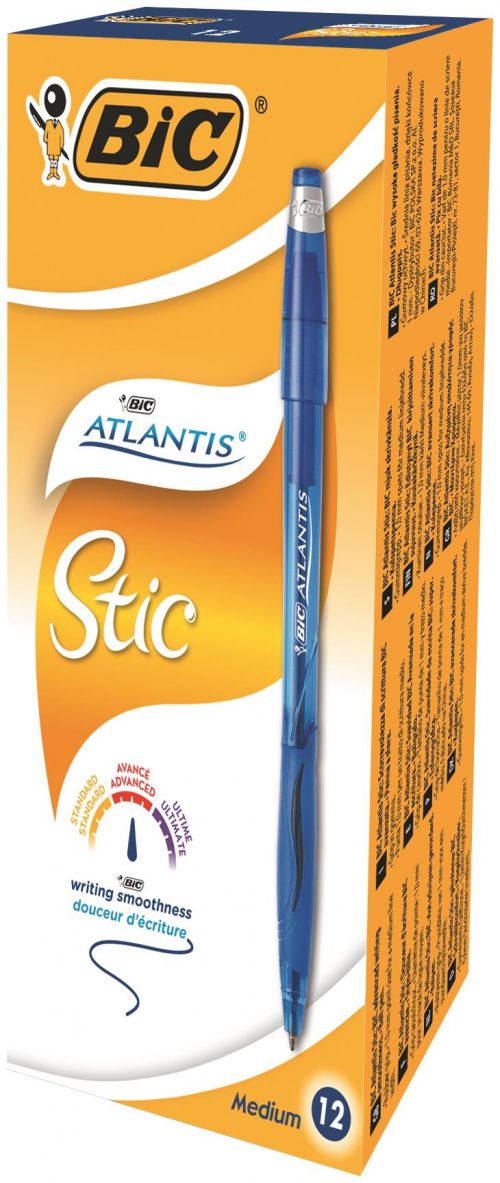 Bic Atlantis Stic Ballpoint Pen Medium Blue (Pack of 12) 837387