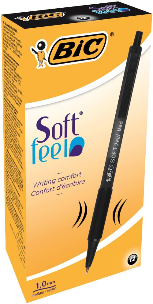Bic SoftFeel Clic Retractable Ballpoint Pen 1mm Tip 0.32mm Line Black (Pack 12)