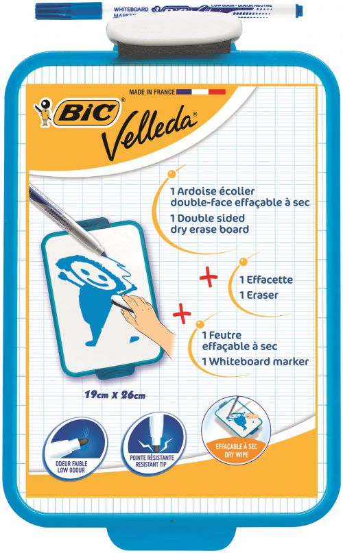 Bic Velleda Drywipe Board Blue 190x260mm (Portable and double sided with holes for hanging) 841360