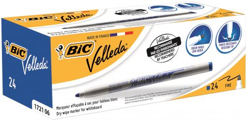 Bic Velleda Marker Whiteboard Dry-wipe 1721 Fine Bullet Tip 1.6mm Line Blue Ref 841841 [Pack 24]