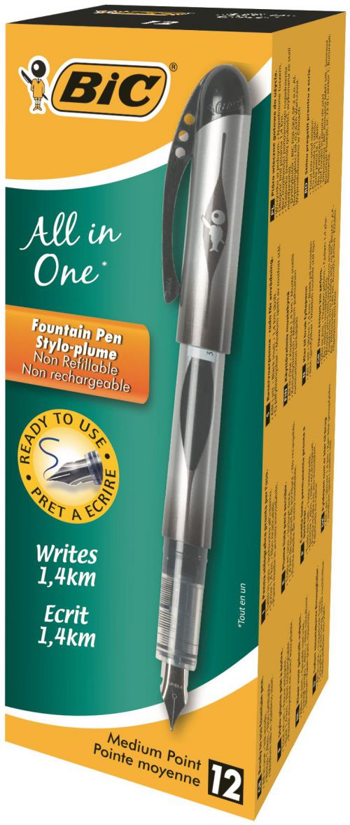 Bic Disposable Fountain Pen with Ink Window  Black PK12