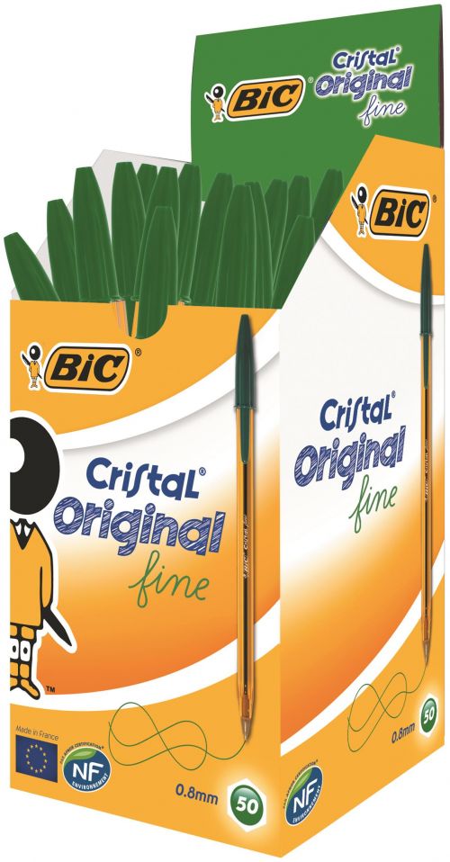 BIC Cristal Original Fine Ballpoint Pen 0.3 mm Green Pack of 50
