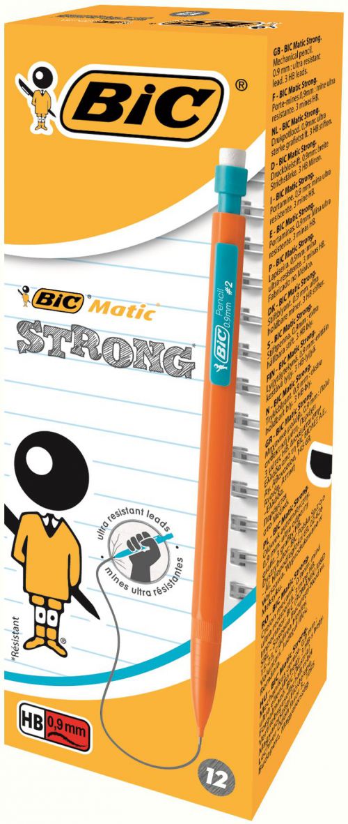 Bic Matic Strong Mechanical Pencil Built-in Eraser 3 x HB 0.9mm Ultra Solid Lead Ref 892271 [Pack 12]