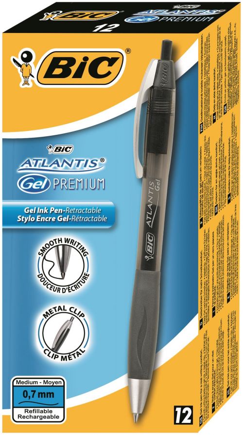 Bic Atlantis Premium Retractable Gel Roller Pen Black PK12