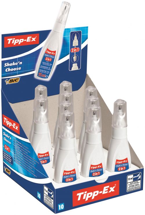 Tipp-Ex Shake n Choose 2 in 1 Correction Fluid Pen 15ml White Ref 9017312 [Pack 10]