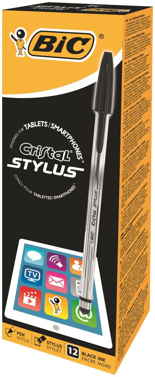 BIC Cristal Stylus Ball Pen Medium 1.0 Tip 0.32mm Line Black Ref 902124 [Pack 12]