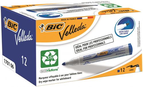 Bic Velleda Marker Whiteboard Dry-wipe 1701 Large Bullet Tip 1.5mm Line Blue Ref 942235 [Pack 12]