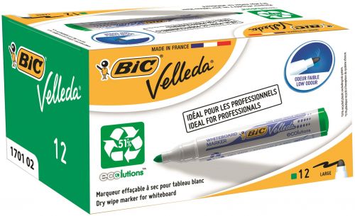Bic Velleda 1701 Whiteboard Marker Bullet Tip 1.5mm Line Green (Pack 12) - 904940