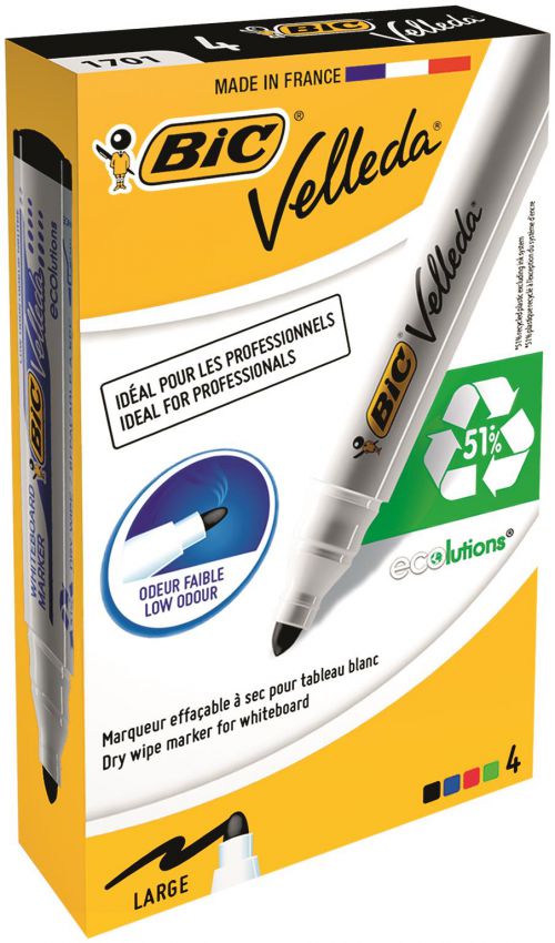 Bic Velleda White Board Markers Dry Wipe Board Assorted Colours Pack of 5 