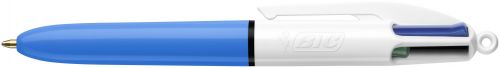 Bic 4 Colours Mini Blue & White Barrel Ballpoint Pen 1.0mm Tip 0.32mm Line Black/Blue/Green/Red Ink (Pack 12) - 895958