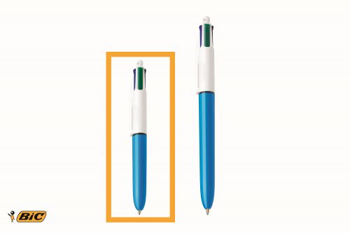 Bic 4 Colours Mini Blue & White Barrel Ballpoint Pen 1.0mm Tip 0.32mm Line Black/Blue/Green/Red Ink (Pack 12) - 895958