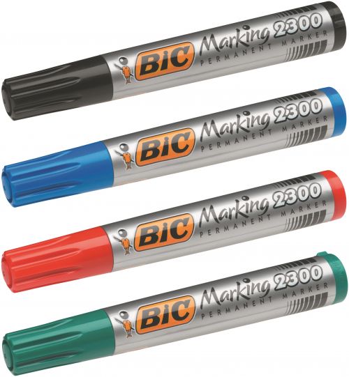 BIC Marking 2300 ECOlutions is a versatile Permanent Marker with a chisel tip suitable for fine and wide line widths. The alcohol-based ink will stand out on most surfaces and it also dries quickly with a low odour and is resistant to fading. The specially formulated ink and tip will not dry out even if the cap is left off for a month, making this a permanent marker that will last.