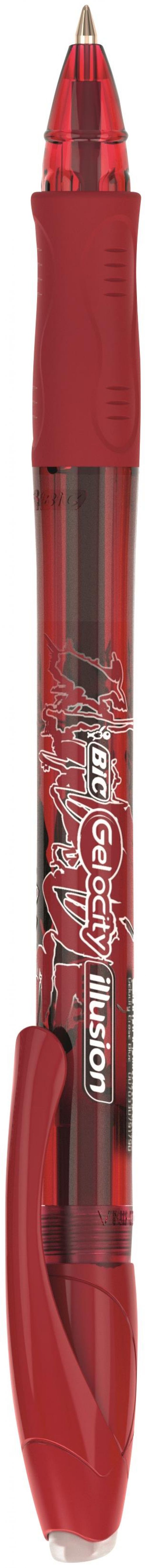 54195BC | BIC Gelocity Illusion is a medium point, red ink, erasable gel pen which employs thermosensitive technology offering its user the ability to write, erase and re-write. Its translucent barrel features a decorative wrap and a textured rubber grip for comfort. With a line width of 0.3mm the BIC Gelocity Illusion is a versatile pen ready to use at home, on the move or in the office. 