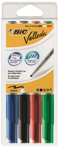 Bic Velleda Marker W/bd Dry-wipe 1741 Fine Bullet Tip 1.4mm Line Wallet Assorted Ref 1199001744 [Pack 4]