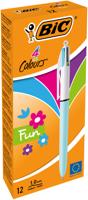 Bic 4 Colours Fashion Ballpoint Pen 1mm Tip 0.32mm Line Light Blue Barrel Lime Green/Pink/Purple/Turquoise Ink (Pack 12) 887777 - 982870