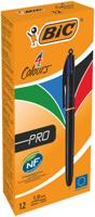 Bic 4 Colours Pro Ballpoint Pen 1mm Tip 0.32mm Line Black Barrel Black/Blue/Green/Red Ink (Pack 12) - 982869