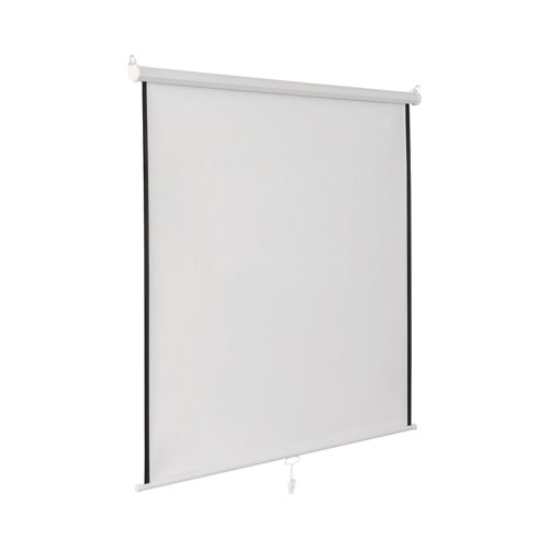 Manual spring retraction wall screen for wall or ceiling mounting.