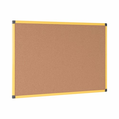 The Bi-Office Ultrabrite notice board features a cork surface that is self-healing, making it the perfect solution to post messages with any type of pins on the shop floor, warehouse, lean management spaces, industrial facilities' corridors, laboratories testing facilities, and many more. In fact, most spaces where notes, notices, images, photos, safety instruction, list and other information has to be posted for display. The highly visible yellow aluminium frame can be mounted both portrait or landscape due to the easy 4-corner mounting system.The product comes with wall fastening kit and a plastic pen tray that can be clipped onto the frame in any position.