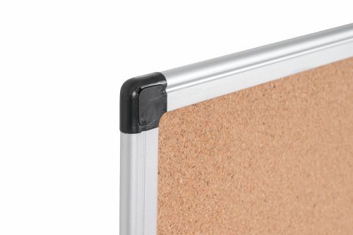 Easily pin posters, notices and information for display on this Bi-Office Noticeboard. The top quality natural cork surface accepts pins for affixing documents and is self-healing to hide unsightly holes. The solid aluminium frame provides rigidity and a sleek look suitable for any office. It includes a wall fixing kit with corner caps that conceal the fittings for a quality finish. Notice what’s important with our display boards.