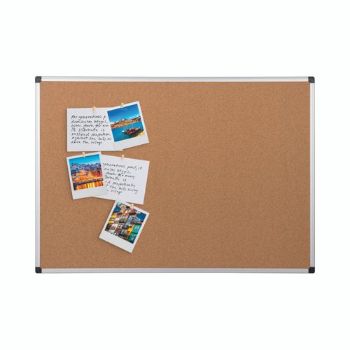 Simple and straightforward, the Bi-Office Maya Cork boards are the most versatile notice boards in the market. Sober and well-designed solution, these notice boards are extremely adaptable, durable, and efficient to meet your needs. Thanks to the top quality natural surface and self-healing resilient cork, attaching your notes or memos are easy with the help of a push pin. The cork natural surface allows the use of push pins without leaving marks.This sturdy board is made of lightweight, yet durable aluminium with a sleek, modern look that features an anodized finish and safe rounded edges. The 4-corner fixing system is simple and allows both vertical or horizontal wallmount. It is a useful tool for displaying reminders, memos, documents, and other items. This notice board is a great way to stay organized and keep important information visible.