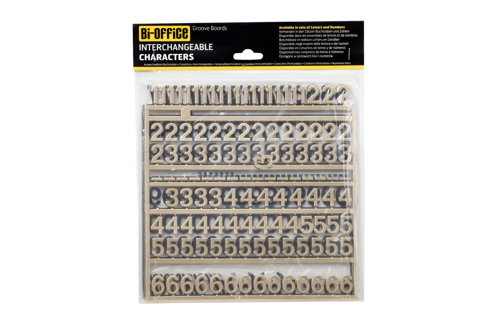 Bi-Office Changeable Letterboards Characters, 19 mm, Gold Colour, Numbers For Grooved Letterboards, 264 Characters Pack