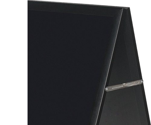 Create an eye-catching display with this Bi-Office A-Frame Chalkboard. This double sided, freestanding board features an easy clean surface for reduced dust and black wooden frame. Ideal for retail, restaurants and hospitality, the chalkboard folds flat for easy storage and transportation. The board measures W600 x H1200mm.