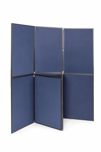 The Bi-Office Showboard Exhibition System allows smart and interactive space management. It can be used to divide spaces, post notes, send messages, or can be used in training sessions. The Nylon surface is grey on one side and blue on the other, allowing more dynamic presentations, by using contrasting colours to display different messages.This Lightweight folding display system which is simple and fast to assemble and has a size of 900 x 600 x 110mm, comes with 7 panels and can fold flat for easy storage and transport in its own carry bag which is provided.