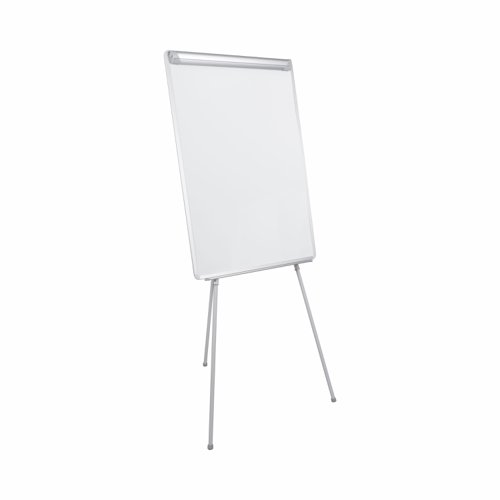 45186BS | Upgrade your display with the Bi-Office Economic tripod flipchart easel.This flipchart is designed with a durable black plastic frame which looks great in offices or presentation rooms. It is very easy to assemble and is height adjustable so you can always find that perfect position to suit you.The magnetic dry-wipe lacquered steel surface is suited for frequent use (10-year warranty). You can write and draw, erase it and do it all over again. Brainstorm ideas and plan. Better explain a subject and let creativity flow. Use it as a chores board and write down memos. All in one place. You can also enhance your presentations by using magnets to display information, post notes or pictures. The writing surface is compatible with dry-wipe markers, magnets, erasers, and wipes, and includes a tray to hold accessories.The product is also durable, lightweight and easily transportable to any location where required, and therefore an excellent product for the office or meeting rooms.