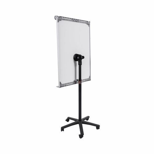 The Bi-office Classic Mobile Easel is a mobile and versatile solution for any presentation. It's the right choice for dynamic companies to improve work efficiency and manage space according to their needs. The magnetic dry-wipe lacquered steel surface is suited for frequent use (10-year warranty). You can write and draw, erase it and do it all over again. Brainstorm ideas and plan. Better explain a subject and let creativity flow. Use it as a chores board and write down memos. All in one place. You can also enhance your presentations by using magnets to display information, post notes or pictures. This whiteboard is compatible with dry-wipe markers, magnets, erasers, and wipes, and includes a clip-on tray to hold accessories. This mobile flipchart easel features an adjustable pad clamp to fit any standard flipchart pad and has 5 locking castors for easy mobility. The product is also durable, lightweight, stable, and easily moved between rooms. Ideal for office spaces and meeting rooms.