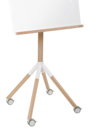 55679BS | For easy movement on all types of floor, Mobile Easel Giro with its clean lines and wood details, is the perfect solution to bring style to any modern workplace.The Mobile Easel Giro with its high quality raw materials and design brings aesthetics to any workplace. The frameless dry wipe magnetic surface is ideal for frequent use, helping you organise your ideas in style. The pad clamp is adjustable to fit any standard flipchart pad and the structure is sturdy and stable. The product has 4 locking castors allowing it to be easily moved between rooms. Ideal product for office spaces and meeting rooms.
