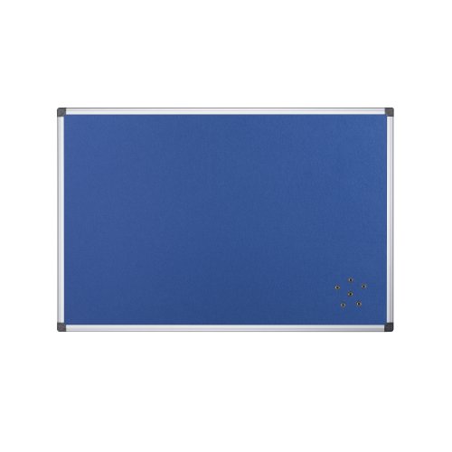 The Bi-Office Maya Felt Notice Board with a Maya design frame is a useful and easy-to-use pin board. It’s an adaptable, durable, and efficient option. The blue felt surface is smooth, pinnable and hook-and-loop-friendly. Make sure everyone is on the same page and acknowledges important information or any tasks that need to be considered. Bring a bit of life to the office with colour, and increase the usability and perception of the board. You can also separate important notices by the use of red, blue, green, and so on. The right colour will definitely create more impact. The set includes an installation kit for an easy wall mount. Use push pins/hook-and-loop to post notes or any message, as well as to improve presentations. Let creativity flow within the workplace and set an interactive way for colleagues to communicate. Horizontal or vertical wall mount with screws that go through the holes in the plastic corners. This is the simplest, sturdiest, and most robust mounting system around. As a wall-mounted board, it's a cost-effective solution that saves room space.