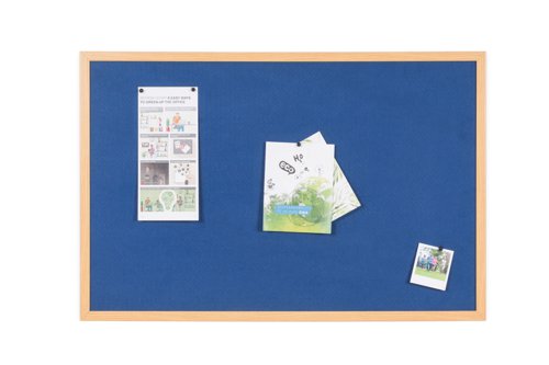 43975BS | The Earth-it Executive Notice boards are eco friendly and made from a high proportion of recycled and waste materials. Their oak look sturdy 22mm frame, gives them a distinctive look, and the blue felt surface can be used to display messages and notes with pushpins or hook and loop strips.