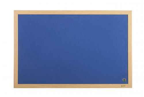 43975BS | The Earth-it Executive Notice boards are eco friendly and made from a high proportion of recycled and waste materials. Their oak look sturdy 22mm frame, gives them a distinctive look, and the blue felt surface can be used to display messages and notes with pushpins or hook and loop strips.