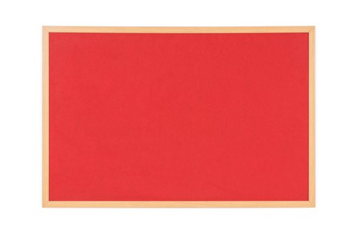 Bi-Office Earth Executive Felt Notice Board; Red Felt Surface; MDF Frame With Oak Finish; 1200x1200mm