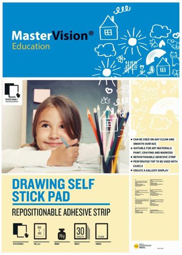 Self Stick Mastervision Drawing Pad 80 Gsm Plain 30 Sheets. Rolled 635 X 775 Mm (A1) Flipchart Pad NB6104