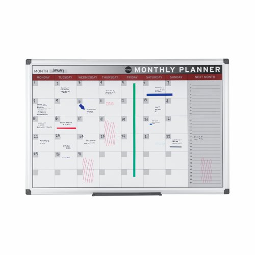 45599BS - Bi-Office Month Magnetic Whiteboard Planner Aluminium Frame 900x600mm - GA0336170