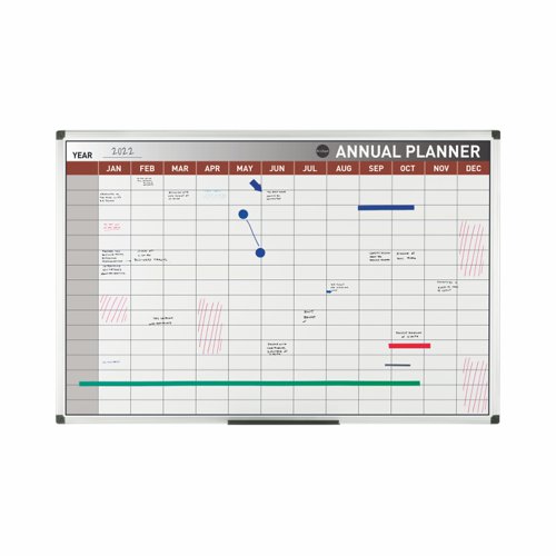 Bi-Office Annual Magnetic Whiteboard Planner Aluminium Frame 900x600mm - GA0337170