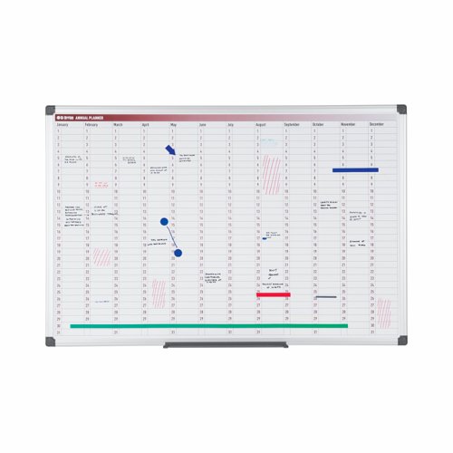 Bi-Office 365-Day Annual Magnetic Whiteboard Planner Aluminium Frame 900x600mm - GA0360170
