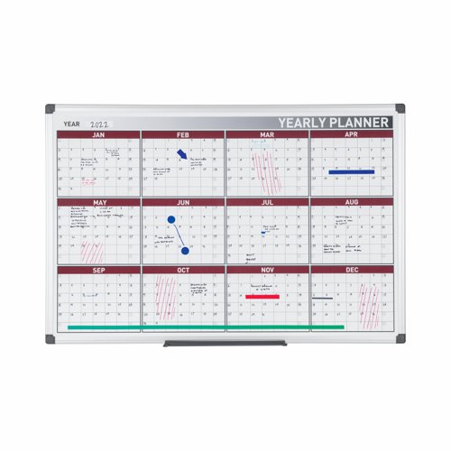 BiOffice Magnetic 12 Months Yearly Planner Aluminium Frame 900 x 600 mm Perpetual Planners DW1028