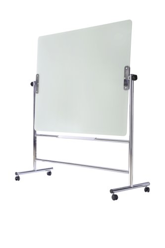 45683BS | Bi-Office Glass double-sided Mobile Boards offer an elegant presentation tool, featuring an intelligent design and clean lines that adapt to any workspace.The high-quality magnetic glass surface is suitable for intensive use and is perfect for writing. The user can double the writing area that can be used by simply rotating the board. This also allows for information to be previously prepared and hidden until required.The product structure is in chromed steel, making it durable, and also easily moved between rooms due to the 4 locking castors. This is an ideal product for schools, training areas, after school activity centres, or even offices, meeting rooms, and laboratories.